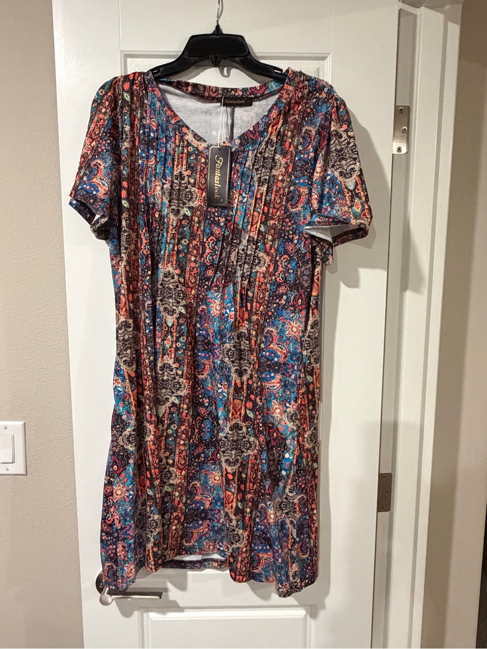 Glamourous Multicolor Paisley Short Sleeve Dress - Blue & Rust